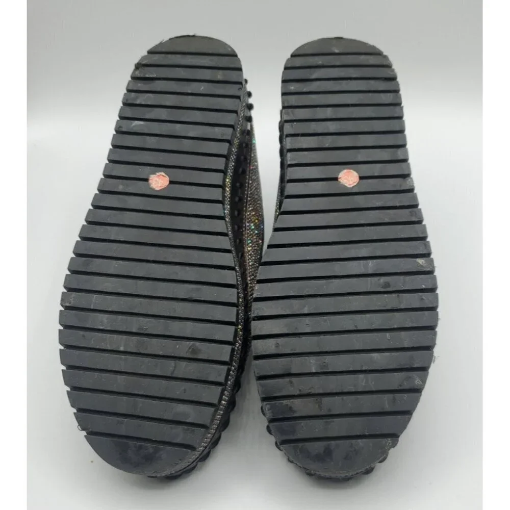 MUGUAN COMPANY 1997 Black Silver Jeweled Slip On Flats Size 250 = 8,5 US